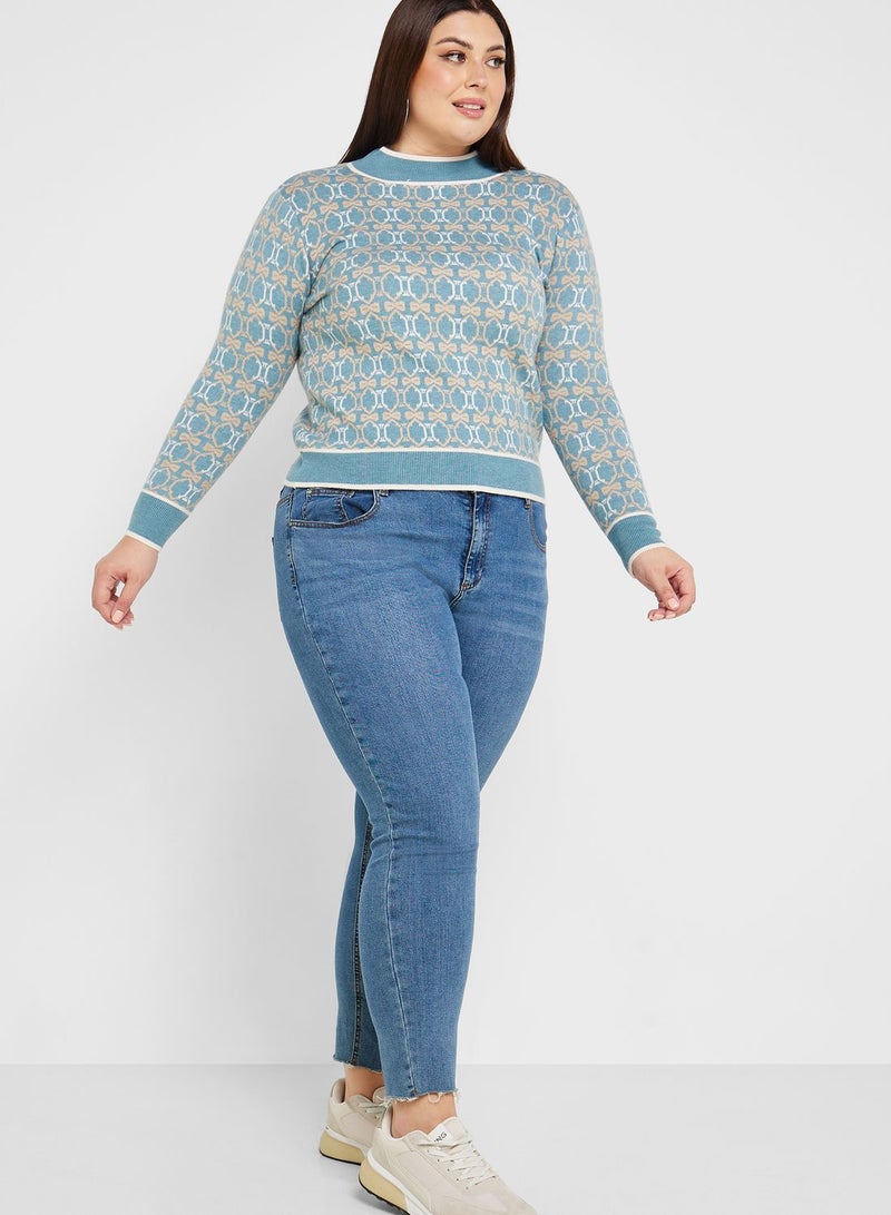 Printed Crew Neck Sweater