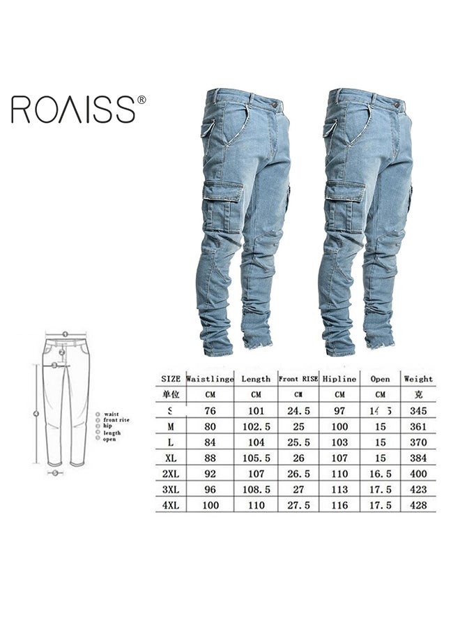 Men'S Fashionable Elastic Pocket Jeans Side Flap Pocket Tight Pants Micro Elastic Versatile Pencil Pants