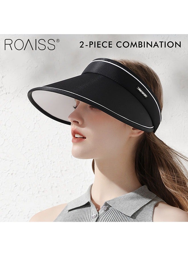 2-Piece Women's Sun Protection Caps Widened Brim Headless Outdoor Hat Adjustable And Foldable Storage