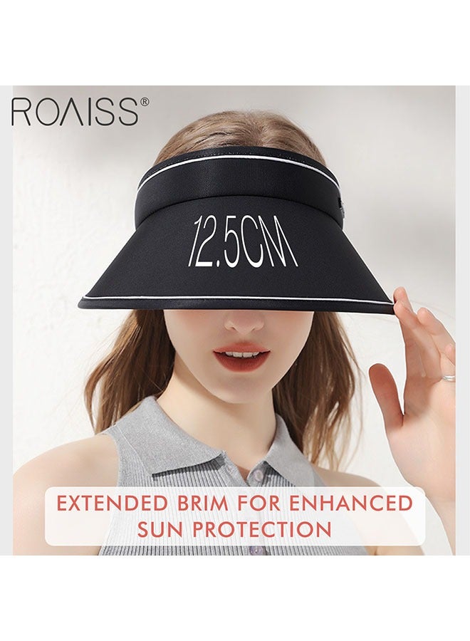 2-Piece Women's Sun Protection Caps Widened Brim Headless Outdoor Hat Adjustable And Foldable Storage
