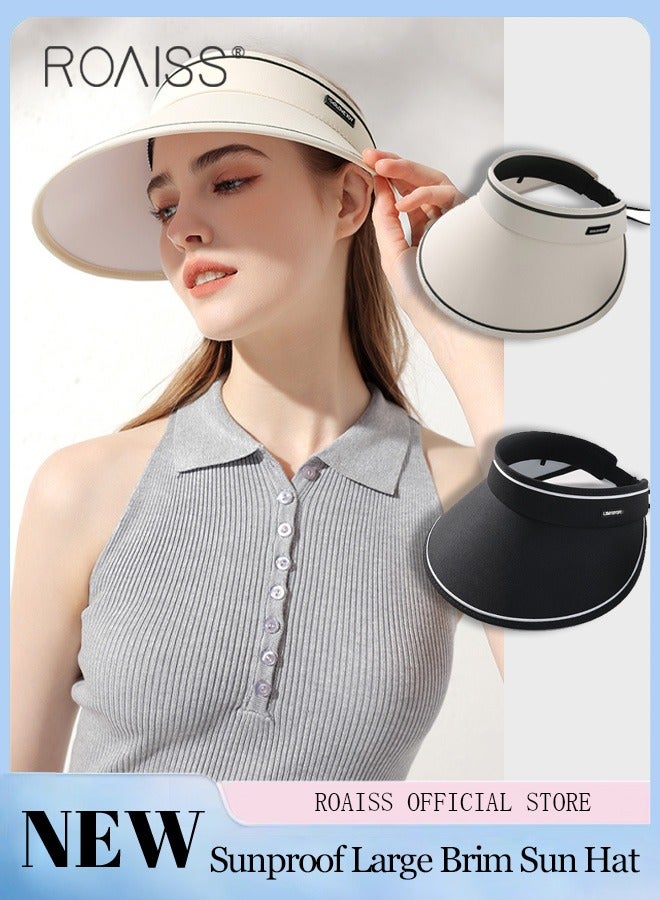 2-Piece Women's Sun Protection Caps Widened Brim Headless Outdoor Hat Adjustable And Foldable Storage