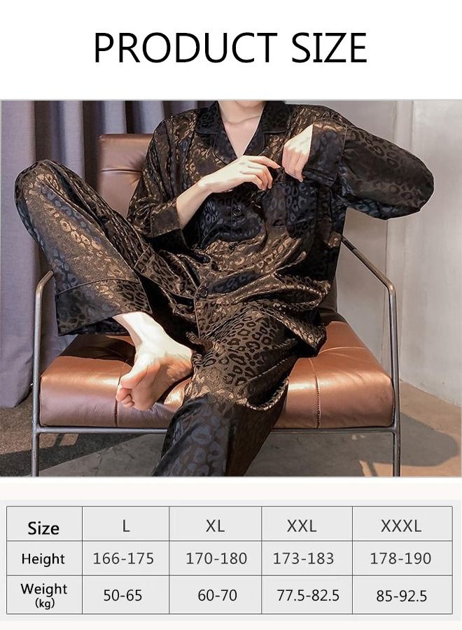 2-Piece Pajamas Sets For Men Long Sleeves and Trousers Silk Homewear Full Button-down Top with Notch Collar Shirt Sleepwear Set Spring Autumn Luxury Loungewear