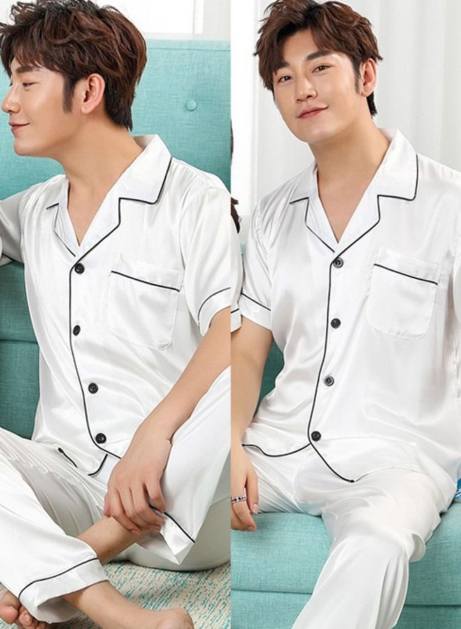 Men's Soft Pajamas Set Silky Sleepwear 2 Piece Short sleeve Summer Pajama Set Sleepwear Nightwear Loungewear Button-Down Pajama Sets