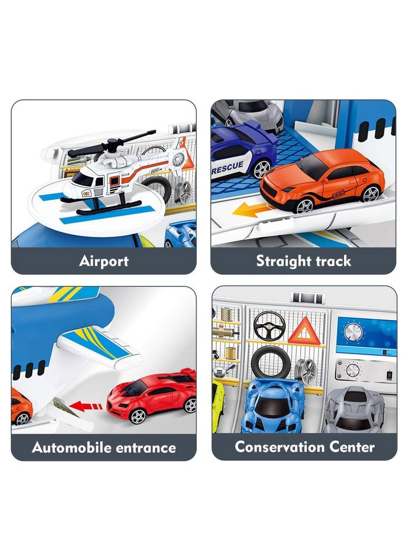 COOLBABY Airplane Toys Aircraft Carrier Toy Helicopter Toy Set Car Track Cargo Plane Toys for Kids Simulated Transport Car Park