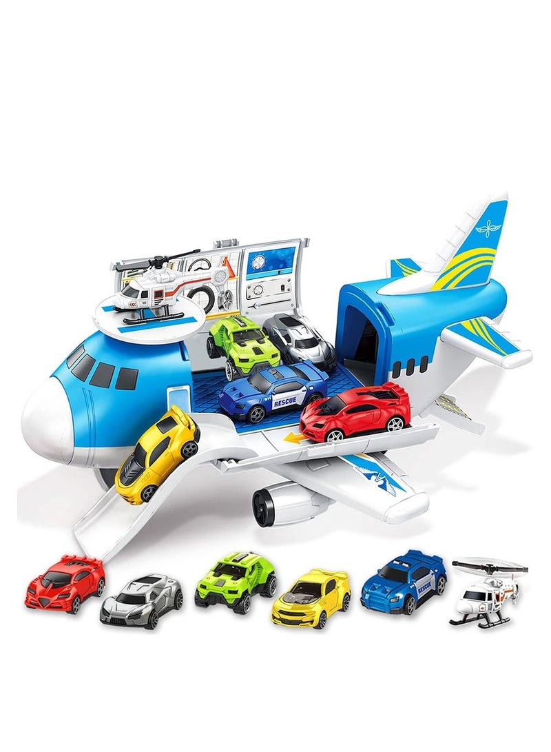 COOLBABY Airplane Toys Aircraft Carrier Toy Helicopter Toy Set Car Track Cargo Plane Toys for Kids Simulated Transport Car Park