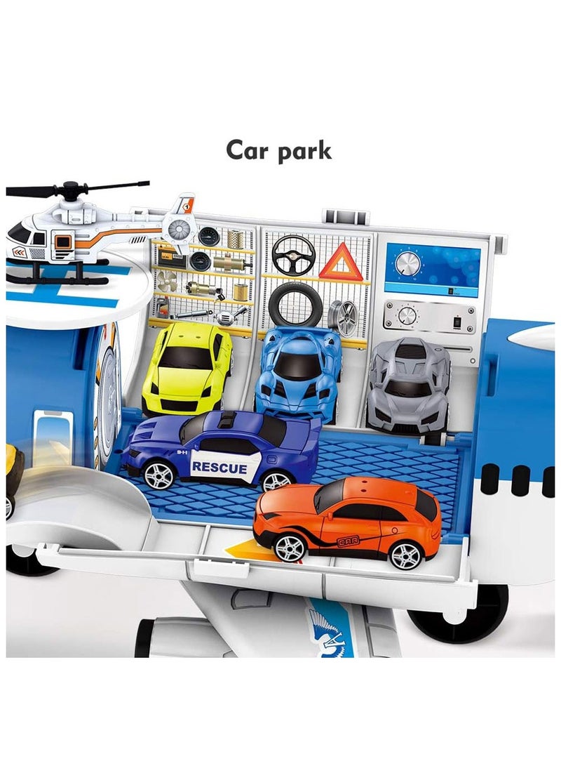 COOLBABY Airplane Toys Aircraft Carrier Toy Helicopter Toy Set Car Track Cargo Plane Toys for Kids Simulated Transport Car Park