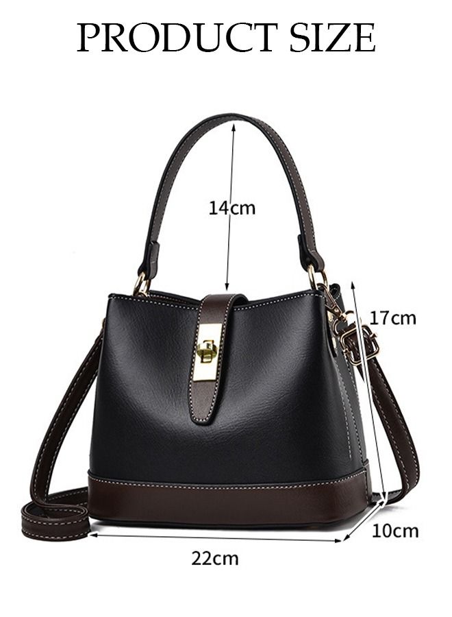 Bucket Bag For Women Faux Leather Shoulder Handbag with Detachable Strap Large Capacity Waterproof Tote Bag Crossbody Bag Elegant Shoulder Bag for Girl Friend Wife Mother