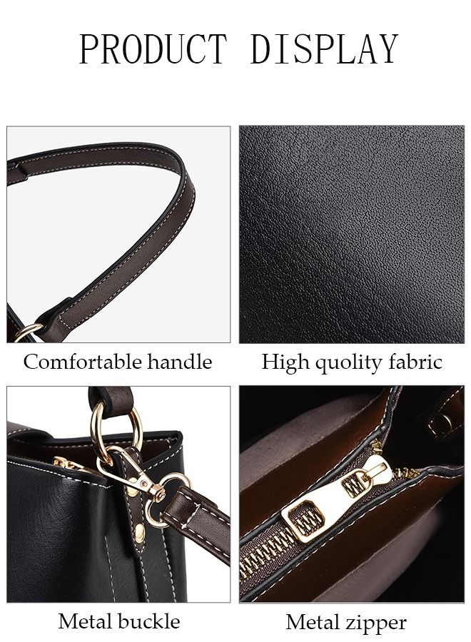 Bucket Bag For Women Faux Leather Shoulder Handbag with Detachable Strap Large Capacity Waterproof Tote Bag Crossbody Bag Elegant Shoulder Bag for Girl Friend Wife Mother