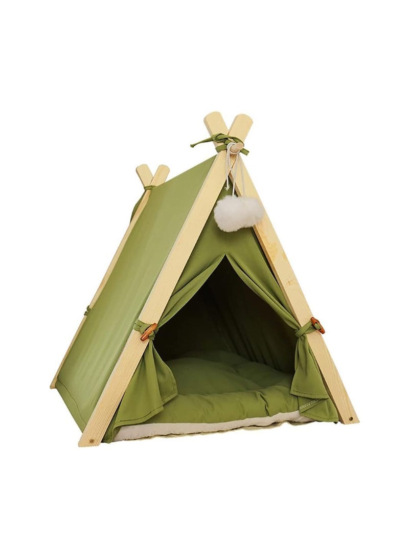 COOLBABY Pet Teepee Tent for Dogs Cats 24 Inch Portable Indoor Dog House with Thick Cushion Removable and Washable Canvas Solid Wood Tent Cat Litter Dog Bed