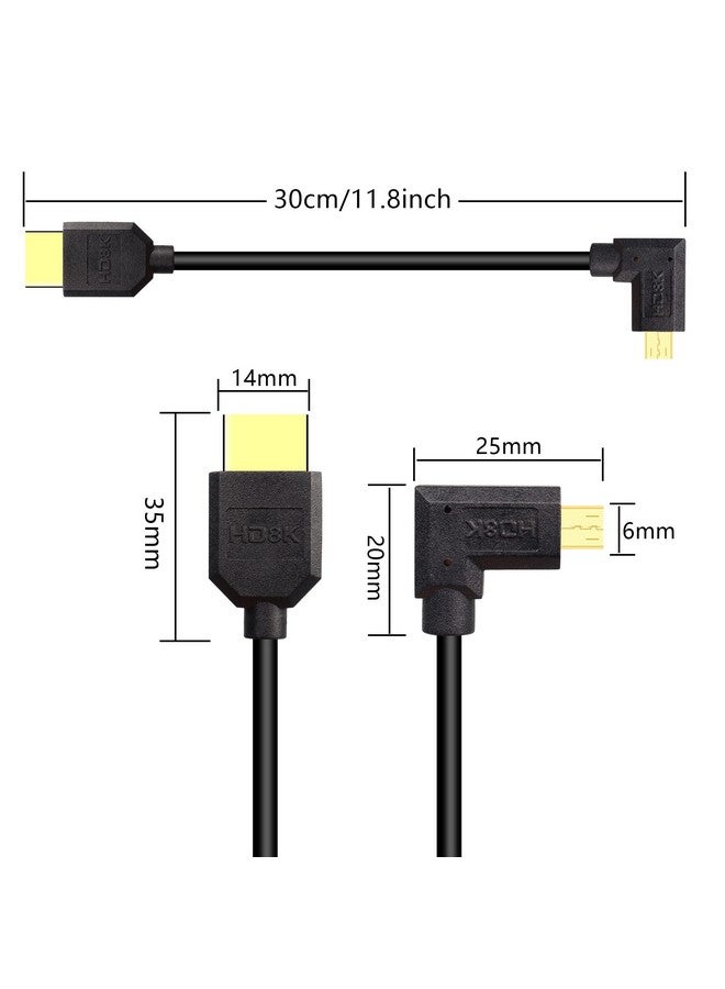 Short 8K Micro Hdmi To Hdmi Cable90 Degree Right Angle 1Ft 0.3M Ultra High Speed 48Gbps Micro Hdmi Male To Hdmi Male Cable Support 8K@60Hz 4K@120Hz(R)