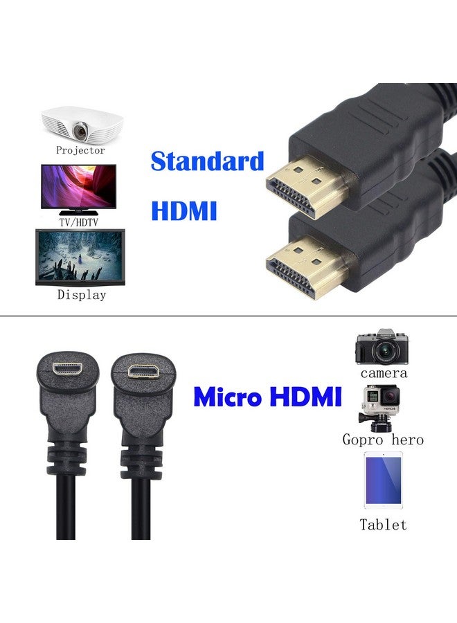 Micro Hdmi To Hdmi Cable Adapter 50Cm 90 Degree Angle Micro Hdmi Male To Hdmi Male Connector Supports 3D 4K 60Hz 1080P Ethernet Audio Return 50Cm (2Pack Each Of Up Angle And Down Angle)