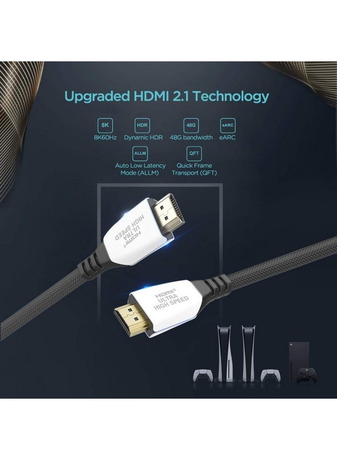 8K Hdmi Cable 3Ft Nylon Braided With Led Indication 48Gbps Ultra Hd High Speed Support 4K@120Hz & 8K@60Hz Compatible With Ps5 Xbox Series X Apple Tvnintendo Switch