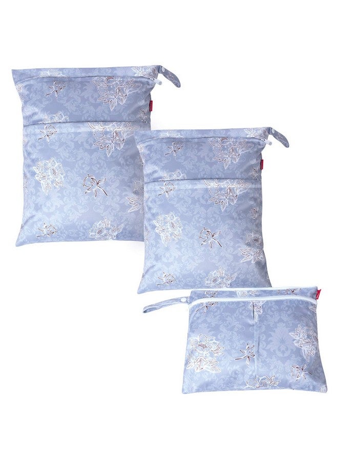 3Pcs Wet Dry Bag For Cloth Diaper Swimsuit Clothes Ideal For Travel Exercise Daycare Roomy And Waterresistant(Gray Flowers)