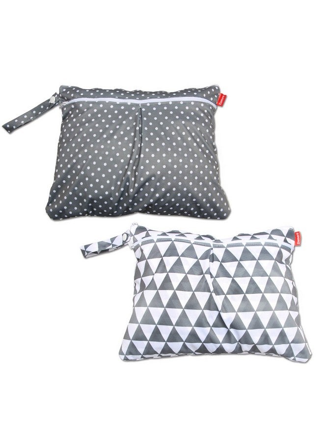 2Pcs Travel Wet And Dry Bag With Handle For Cloth Diaper Pumping Parts Clothes Swimsuit And More Easy To Grab And Go (Small Gray Triangle+ Gray Dots)