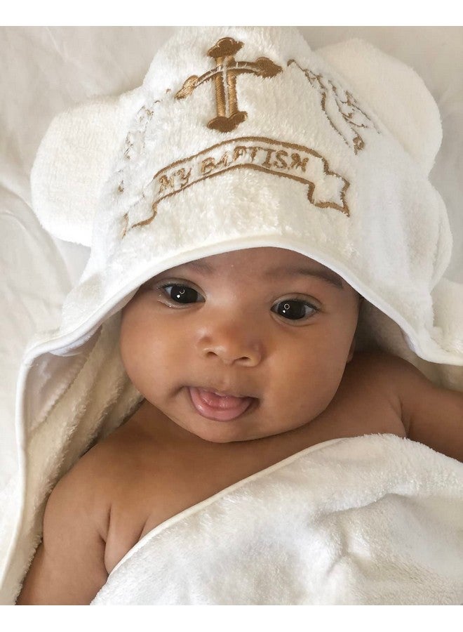 Unisex Baby Plush Hooded Bath Towels With Embroidery Cross And Cute Ears Baptism For Infants Toddlers & Kids