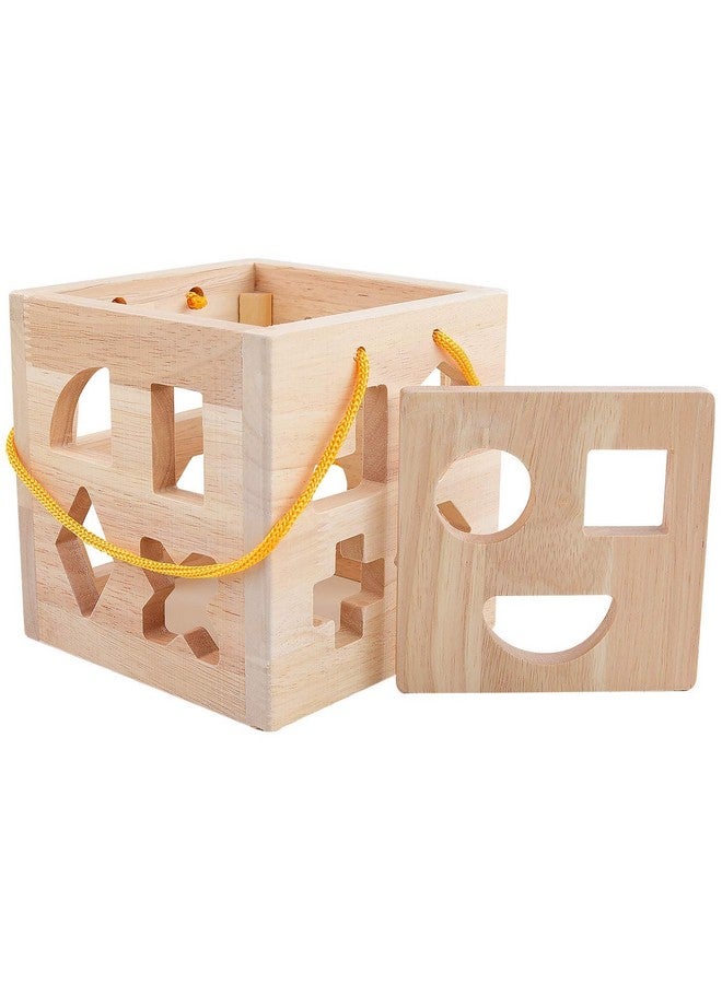 Shape Sorter Toys With 19 Shape Blocksshape Sorting Cube Toy Box Classic Wooden Toys For Toddlers Kidsgift For Girls Boys 24(Natural Solid Wood)