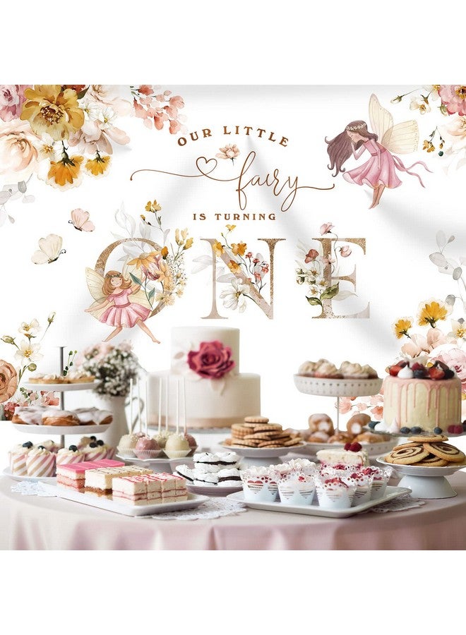 Floral Fairy 1St Birthday Backdrop For Photography Flowers Fairy Tale Tea Wonderland Princess Girl Happy First Birthday Party Background Decoration Banner Supplies Photo Booth Props 7X5Ft