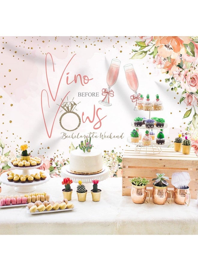 Vino Before Vows Bachelorette Weekend Backdrop For Parties Glitter Dots Flowers Ring Champagne Bride To Be Photography Background Bach Party Wedding Decorations Banner Photo Booth Props 7X5Ft