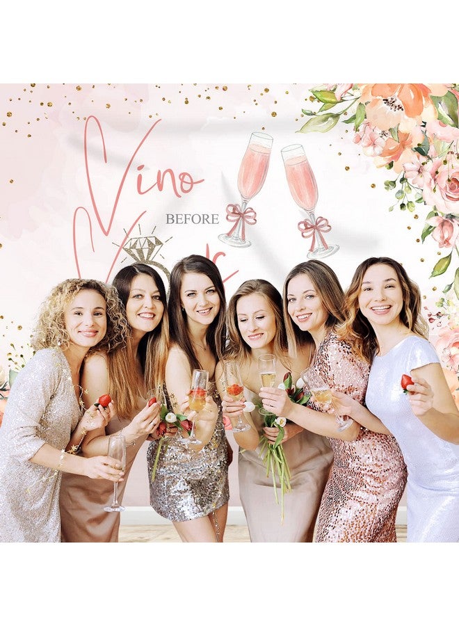 Vino Before Vows Bachelorette Weekend Backdrop For Parties Glitter Dots Flowers Ring Champagne Bride To Be Photography Background Bach Party Wedding Decorations Banner Photo Booth Props 7X5Ft