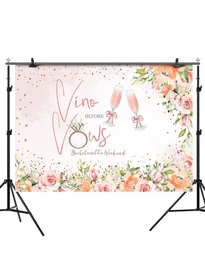 Vino Before Vows Bachelorette Weekend Backdrop For Parties Glitter Dots Flowers Ring Champagne Bride To Be Photography Background Bach Party Wedding Decorations Banner Photo Booth Props 7X5Ft