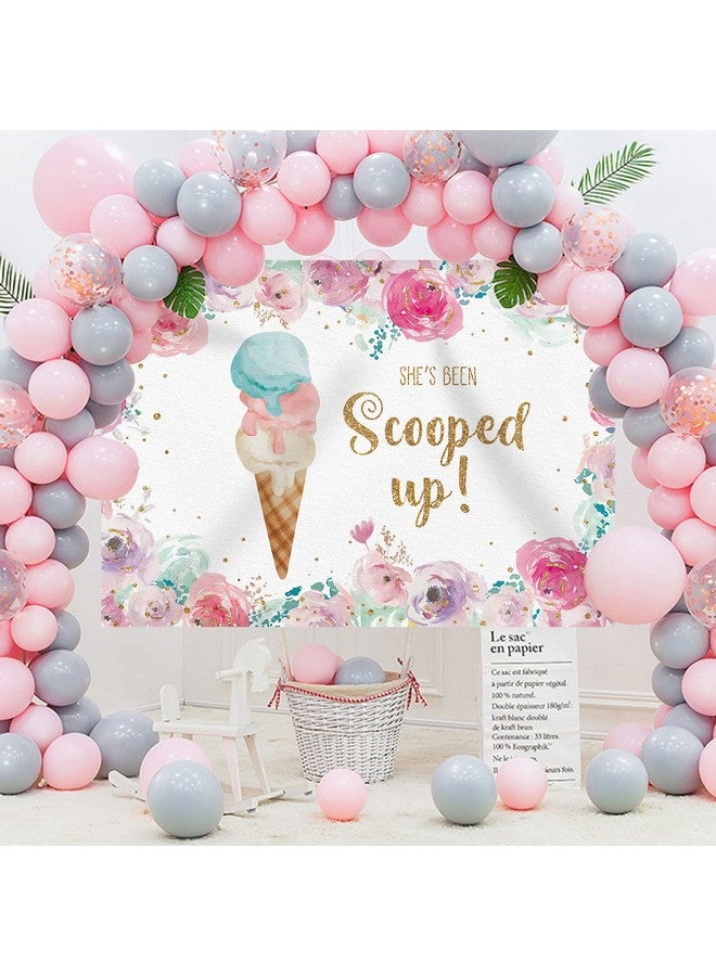 She'S Been Scooped Up Backdrop Ice Cream Bridal Shower Party Pink Flowers Summer Photography Background Supplies Decorations Gift Floral Cake Table Banner Photo Booth Studio Props 7X5Ft