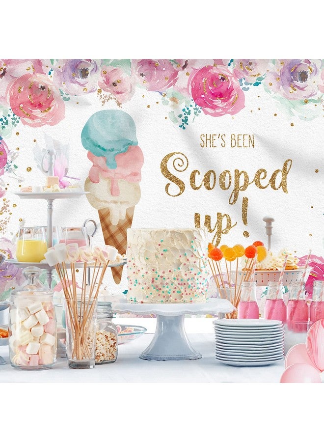 She'S Been Scooped Up Backdrop Ice Cream Bridal Shower Party Pink Flowers Summer Photography Background Supplies Decorations Gift Floral Cake Table Banner Photo Booth Studio Props 7X5Ft