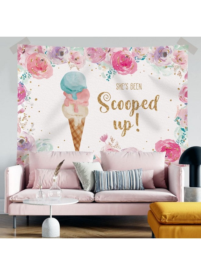 She'S Been Scooped Up Backdrop Ice Cream Bridal Shower Party Pink Flowers Summer Photography Background Supplies Decorations Gift Floral Cake Table Banner Photo Booth Studio Props 7X5Ft