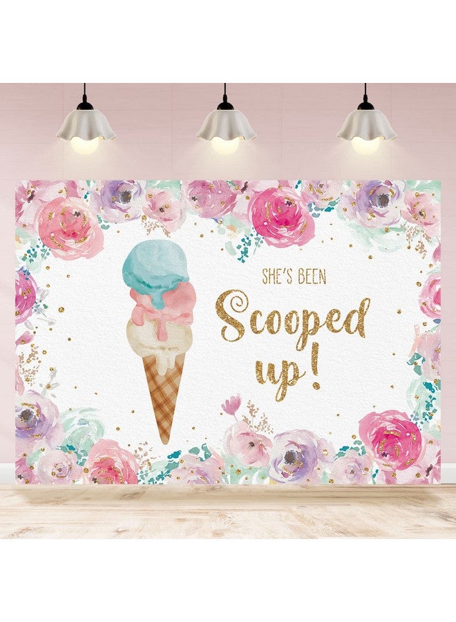 She'S Been Scooped Up Backdrop Ice Cream Bridal Shower Party Pink Flowers Summer Photography Background Supplies Decorations Gift Floral Cake Table Banner Photo Booth Studio Props 7X5Ft