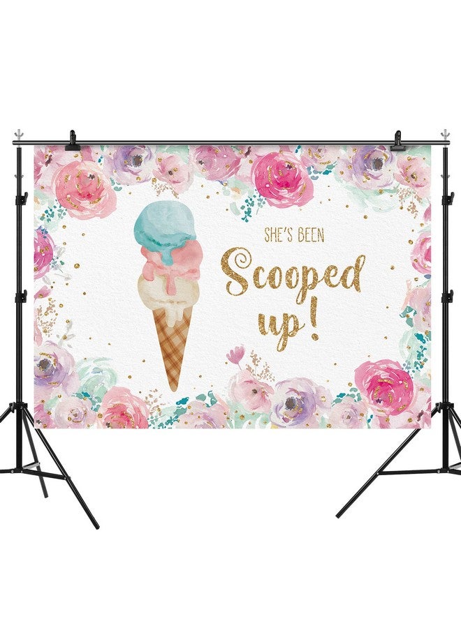 She'S Been Scooped Up Backdrop Ice Cream Bridal Shower Party Pink Flowers Summer Photography Background Supplies Decorations Gift Floral Cake Table Banner Photo Booth Studio Props 7X5Ft