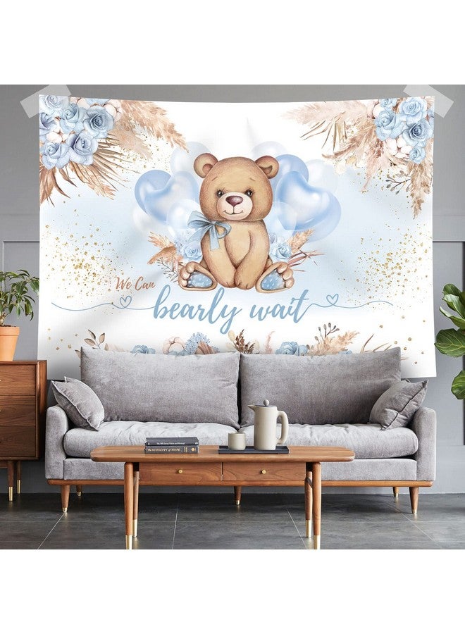 Boy Bear Baby Shower Backdrop Boho Pampas Blue Flower We Can Bearly Wait Photography Background Balloons Bear Baby Shower Backdrops Party Decorations Banner Supplies Photo Booth Props 7X5Ft