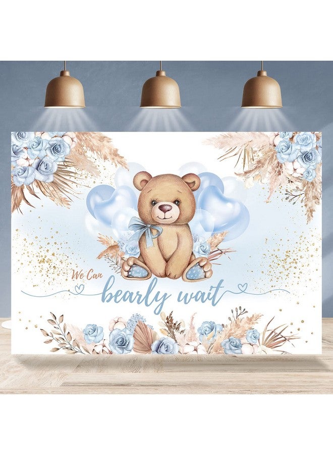 Boy Bear Baby Shower Backdrop Boho Pampas Blue Flower We Can Bearly Wait Photography Background Balloons Bear Baby Shower Backdrops Party Decorations Banner Supplies Photo Booth Props 7X5Ft