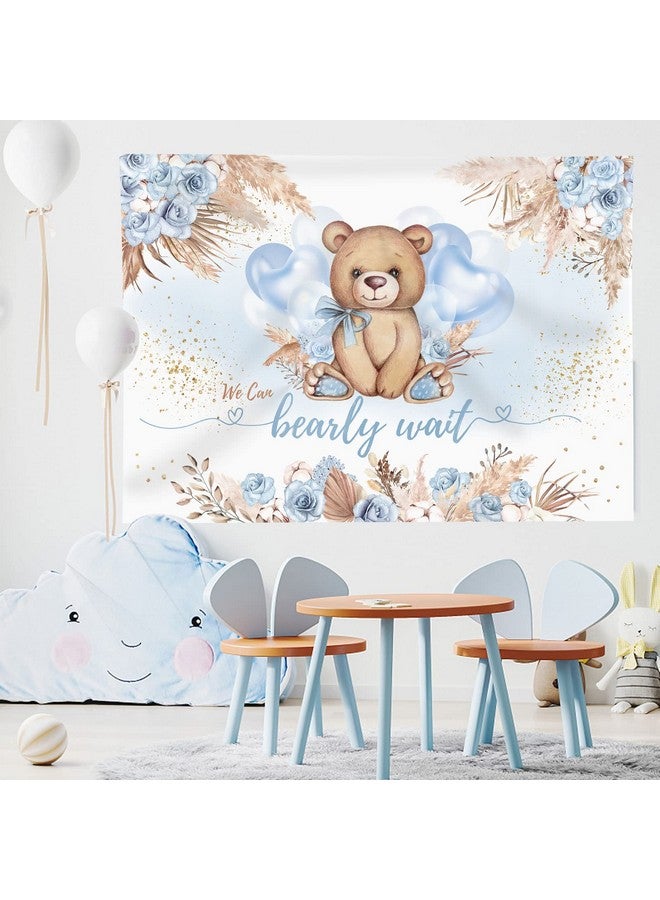 Boy Bear Baby Shower Backdrop Boho Pampas Blue Flower We Can Bearly Wait Photography Background Balloons Bear Baby Shower Backdrops Party Decorations Banner Supplies Photo Booth Props 7X5Ft