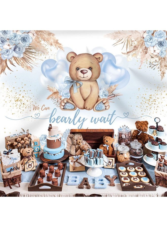 Boy Bear Baby Shower Backdrop Boho Pampas Blue Flower We Can Bearly Wait Photography Background Balloons Bear Baby Shower Backdrops Party Decorations Banner Supplies Photo Booth Props 7X5Ft