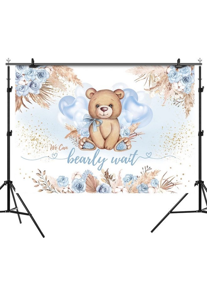 Boy Bear Baby Shower Backdrop Boho Pampas Blue Flower We Can Bearly Wait Photography Background Balloons Bear Baby Shower Backdrops Party Decorations Banner Supplies Photo Booth Props 7X5Ft