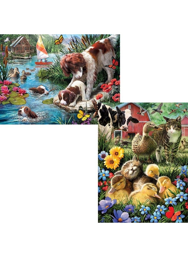 Value Set Of Two (2) 500 Piece Jigsaw Puzzles For Adults Cat Nap Puppy Swimming Each Puzzle Measures 18