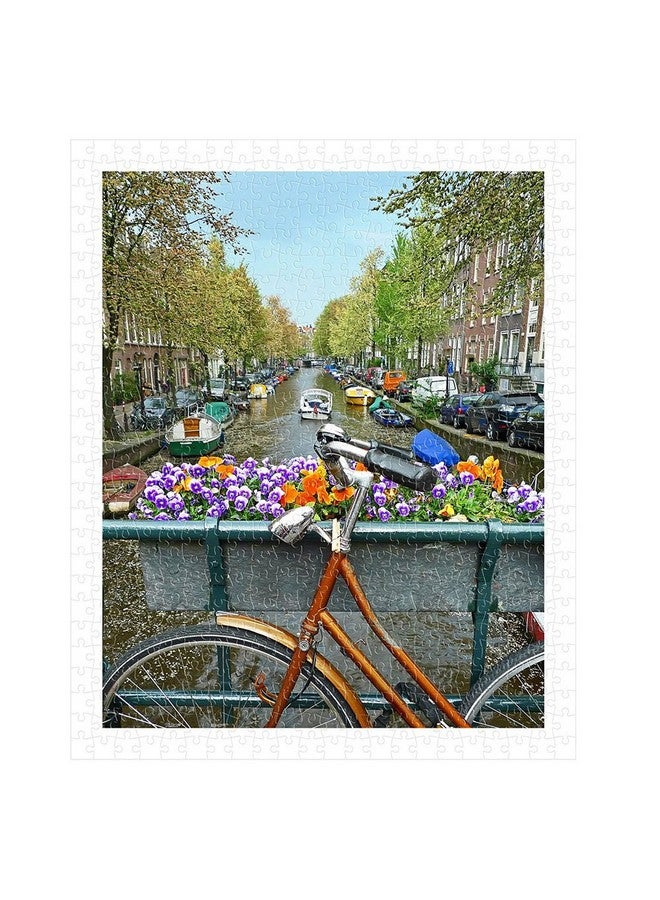 Jigsaw Puzzles 500 Piece For Adults Bike Flowers And Canal. Amsterdam Netherlands Beautiful Plastic Puzzle For Home Decor Zero Dust Easy Storage [H1438]