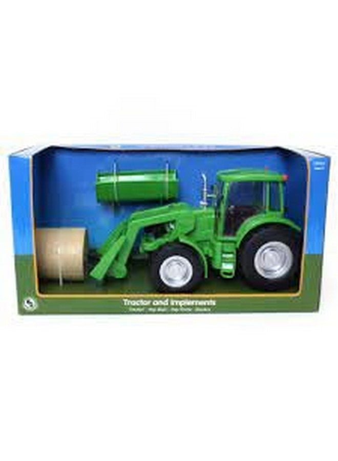 Tractor & Implements 1:20 Scale Toy Tractor With Hay Bale And Bucket Attachment Working Doors Green Ages 3 And Up…