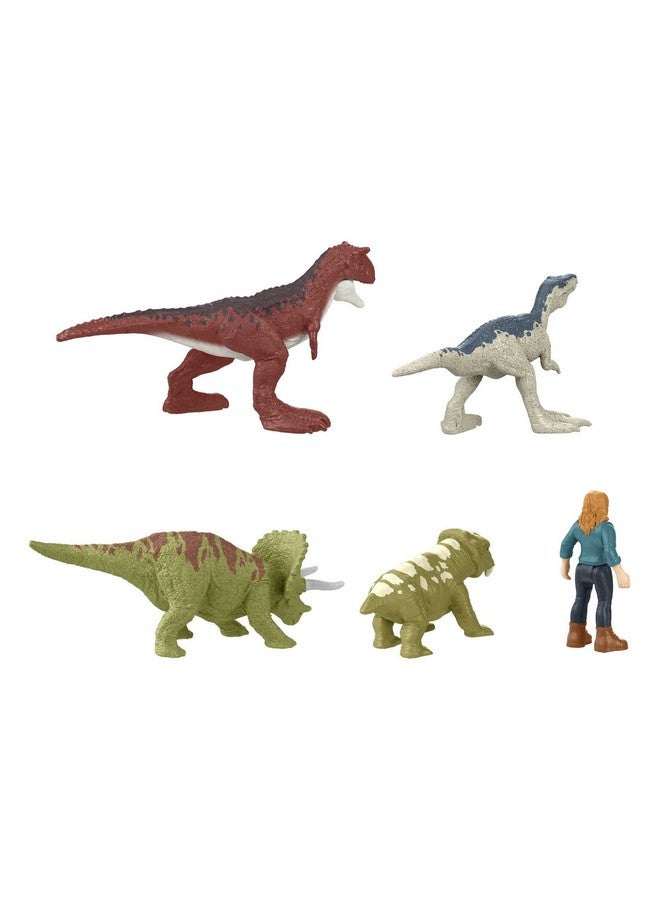 Jurassic World Toys Dominion Carnotaurus Clash Pack 5 Mini Toys Including 1 Human Figure & 4 Dinosaurs In Truckthemed Package