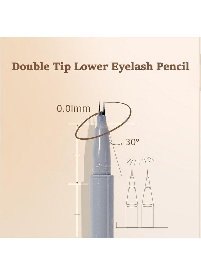 2Pcs Double Tip Lower Eyelash Pencil, Natural Lower Eyelashes Liquid Pen, Waterproof Liquid Eyeliner 0.01 Mm Double Tip Lower Lash Pen, Smudge Proof, Long Wearing With Ultrafine Tip(Brown+Black)