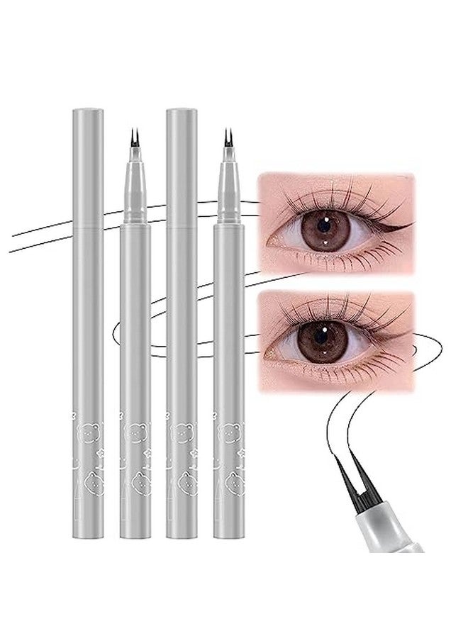 2Pcs Double Tip Lower Eyelash Pencil, Natural Lower Eyelashes Liquid Pen, Waterproof Liquid Eyeliner 0.01 Mm Double Tip Lower Lash Pen, Smudge Proof, Long Wearing With Ultrafine Tip(Brown+Black)