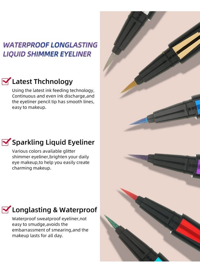 Gold Glitter Eyeliner Liquid Liner, 1Pcs Gold Metallic Pearlescent Shimmer Sparkling Eye Liner Waterline Eyeshadow Pen, Long Lasting High Pigmented Waterproof Smudgeproof Eyeliner Pencil For Women