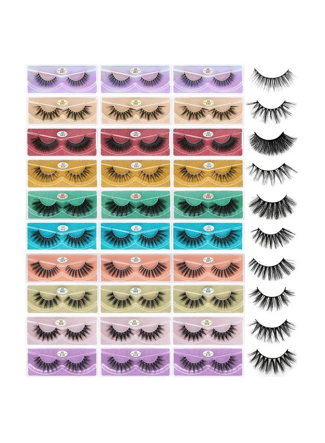 Wholesale False Lashes 30 Pairs 10 Styles Medium Length Vegan Eyelashes Fluffy Volume Strip Lashes Bulk 10 Portable Boxes Fake Eyelashes Mixed Natural Look 3D Faux Mink Lashes (Mix 30Pair)