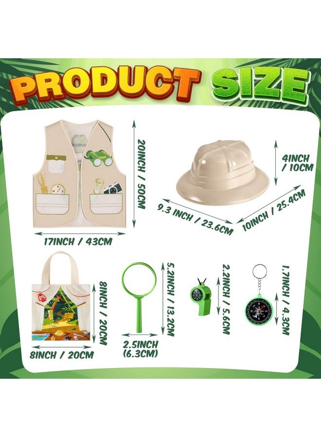 48 Pieces Kids Explorer Costume Toy Set Include 8 Safari Vest Plastic Hats Tote Bag Compass Whistle Magnifying Glass For Outdoor Activities Jungle Halloween Birthday Party Supplies