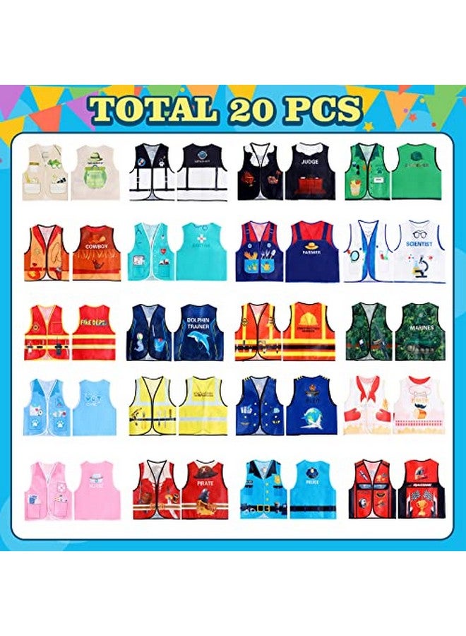 20 Pcs Kids Community Helper Dress Up Vest Career Costumes Role Play Career Cosplay Clothes Pretend And Play Costume For Kids Dress Up Doctor Police Fireman Car Racer Cowboy Farmers Worker Pirate