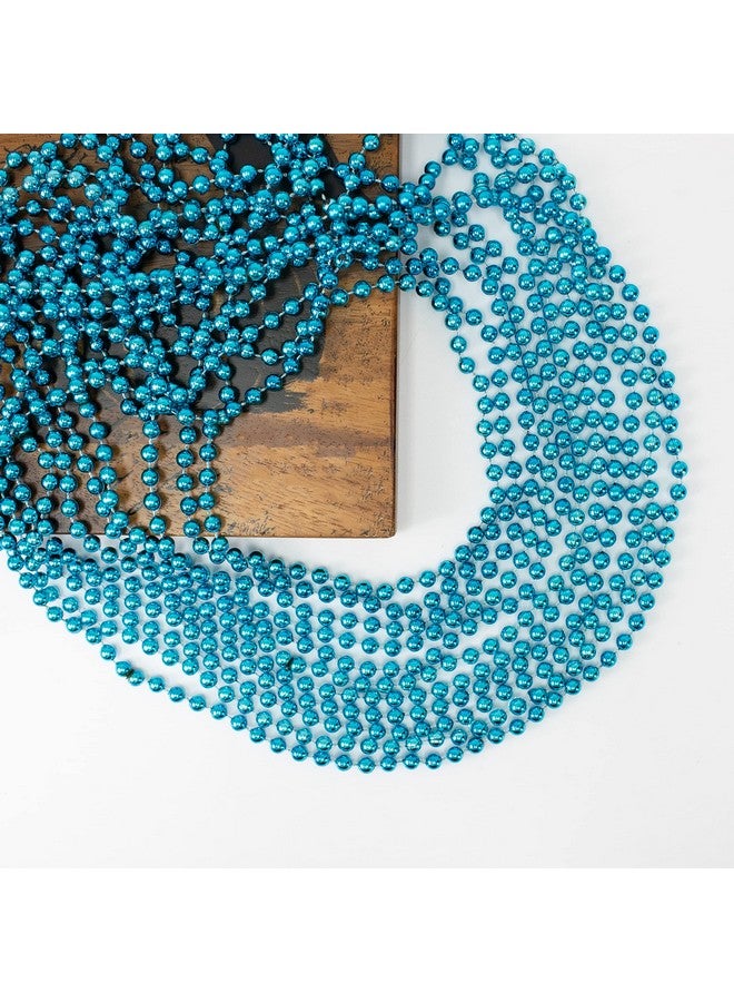 72 Pack Of 33 Mardi Gras Beads Necklace Metallic Teal/Turquoise Beaded Necklace Mardi Gras Throws Party Beads Costume Necklaces