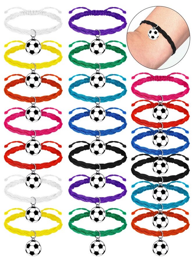 20 Pieces Soccer Bracelet Soccer Charm Adjustable Sports Bracelet Soccer Stuff Soccer Jewelry Friendship Bracelets For Teens Boys And Girls Players Sport Theme Party Supplies (Multicolored)
