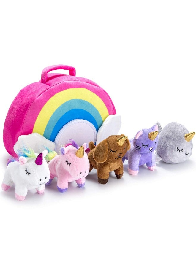 Stuffed Toy Unicorn Animal Set Set Of 5 Stuff Toys For Toddlers With Rainbow Carry Bag 2 Unicorns Kitty Puppy And Narwhal Toddler Gifts For Girls Age 3 4 5 6 7 8 Year Old