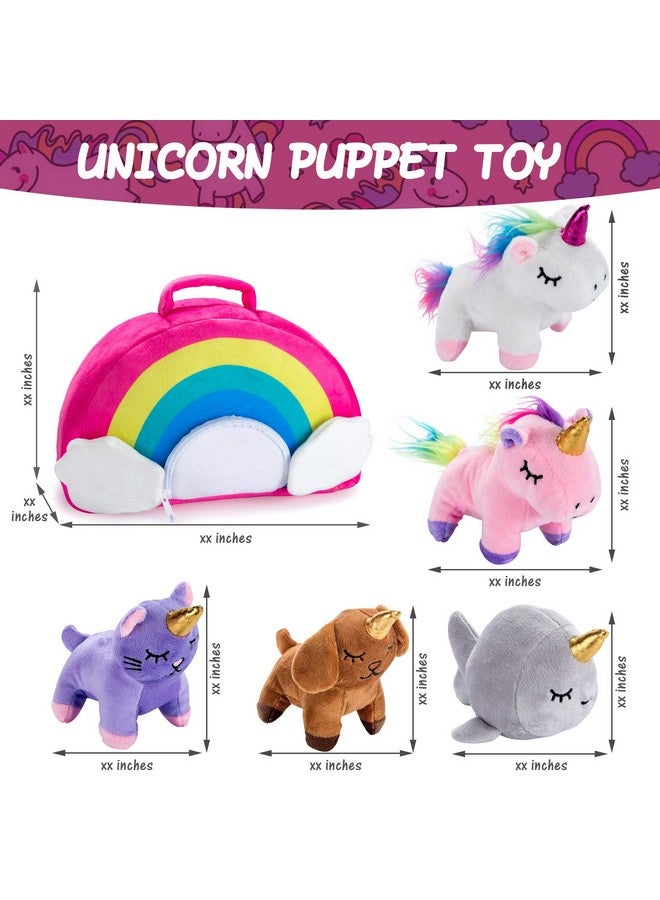 Stuffed Toy Unicorn Animal Set Set Of 5 Stuff Toys For Toddlers With Rainbow Carry Bag 2 Unicorns Kitty Puppy And Narwhal Toddler Gifts For Girls Age 3 4 5 6 7 8 Year Old