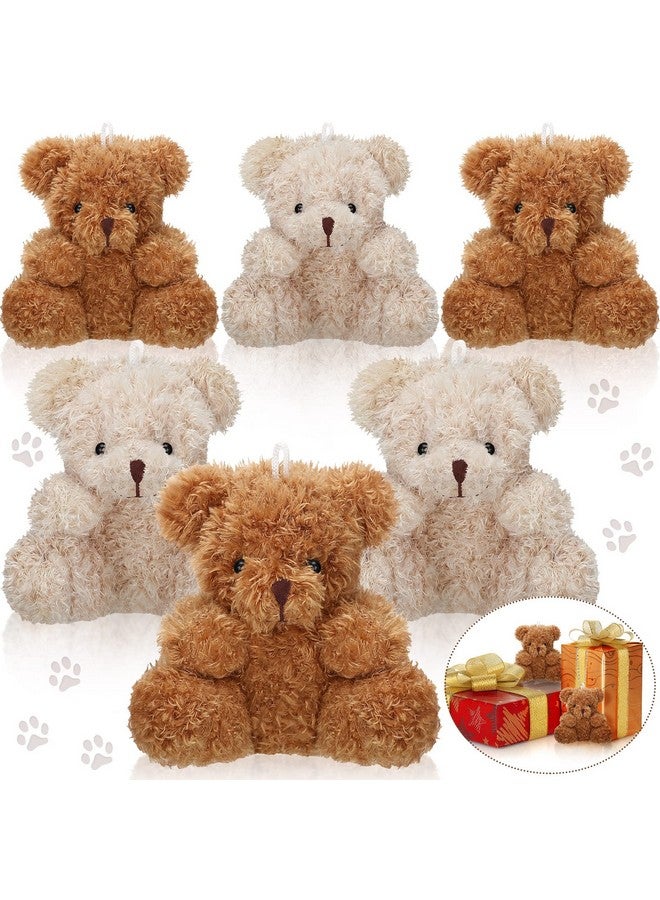 6 Pieces Mini Bear Plush Stuffed 4 Inch Small Bear Bulk Animal Toys For Baby Shower Party Favors Tiny Soft Bear Doll Gifts For Graduation Keychain Bag Charm Supplies (Brown Apricot)