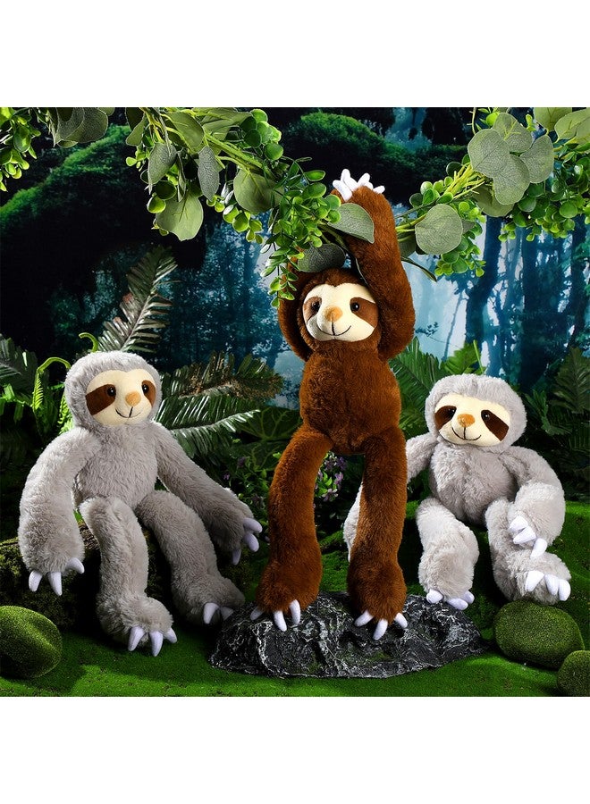 8 Pcs Hanging Sloth Stuffed Animal 18 Inch Three Toed Sloth Plush Toy With Hook And Loop Hands Hanging Sloth Toy For Boy Girl (Dark Brown Gray)